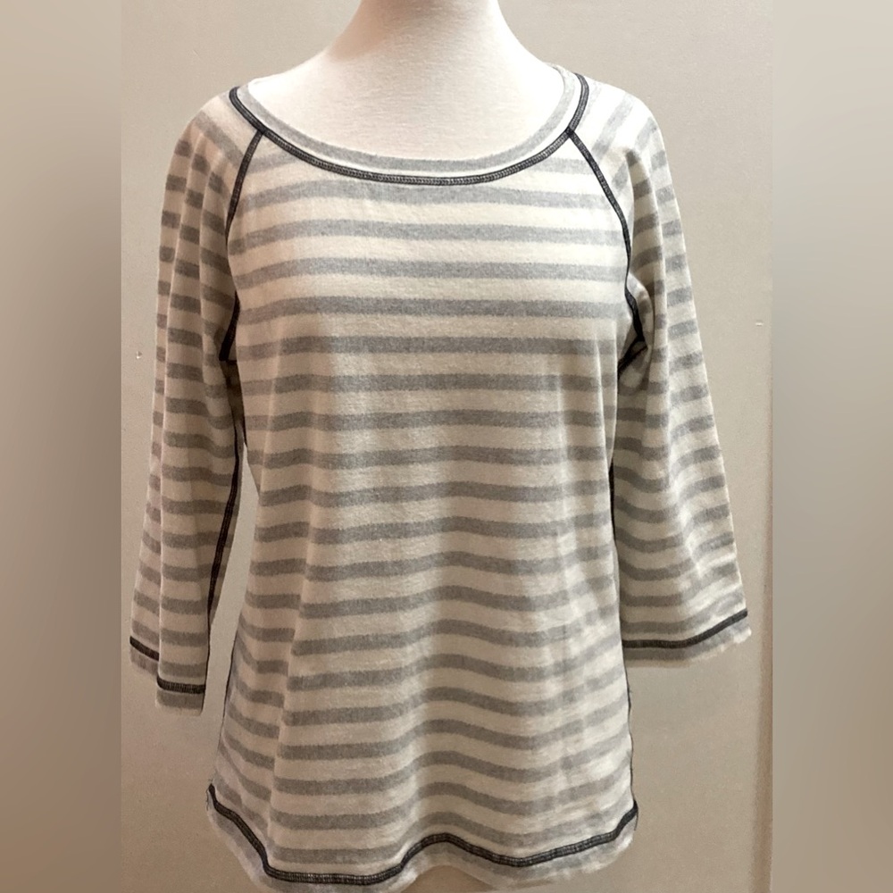 Talbots‎ Cream and Blue Stripe 3/4 Sleeve Top